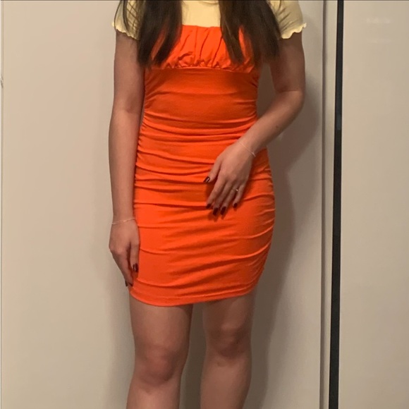 ! 2 for 20 ! Ruched Bodycon Orange Dress - Picture 4 of 5
